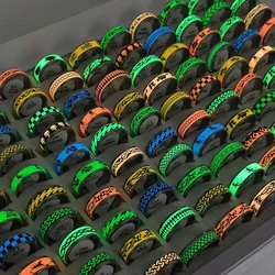 50/100Pcs Fashion Stainless Steel Colorful Luminous Rings for Men and Women Mix Design Glow in the Dark Charm Jewelry Wholesale