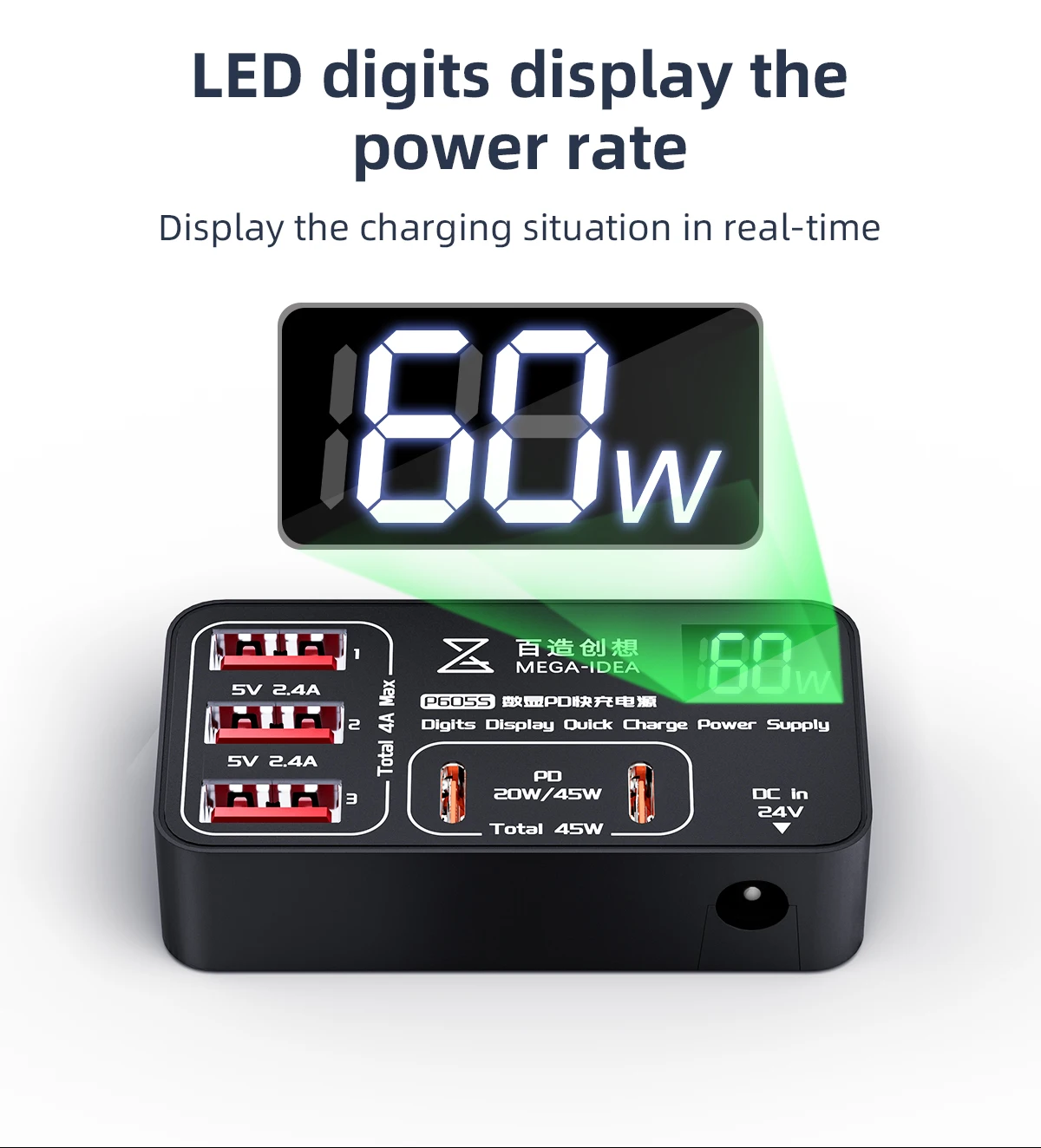 

Qianli Mega-idea K367H 7-Port Extension USB Hub with the Corresponding Switch and P605S 60W Display PD 5-Ports Fast Charging