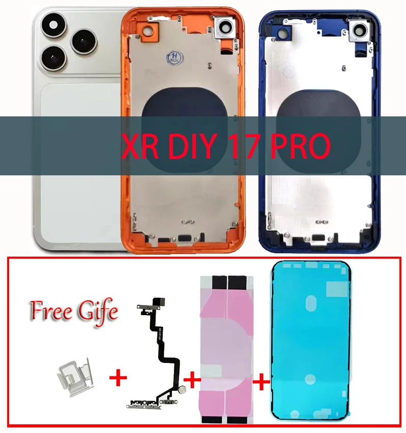 iphone-xrを17-proに変換-diyメカニカルミュートボタン改造バックガラスバッテリーカバーミッドフレームハウジング-無料ギフト付き