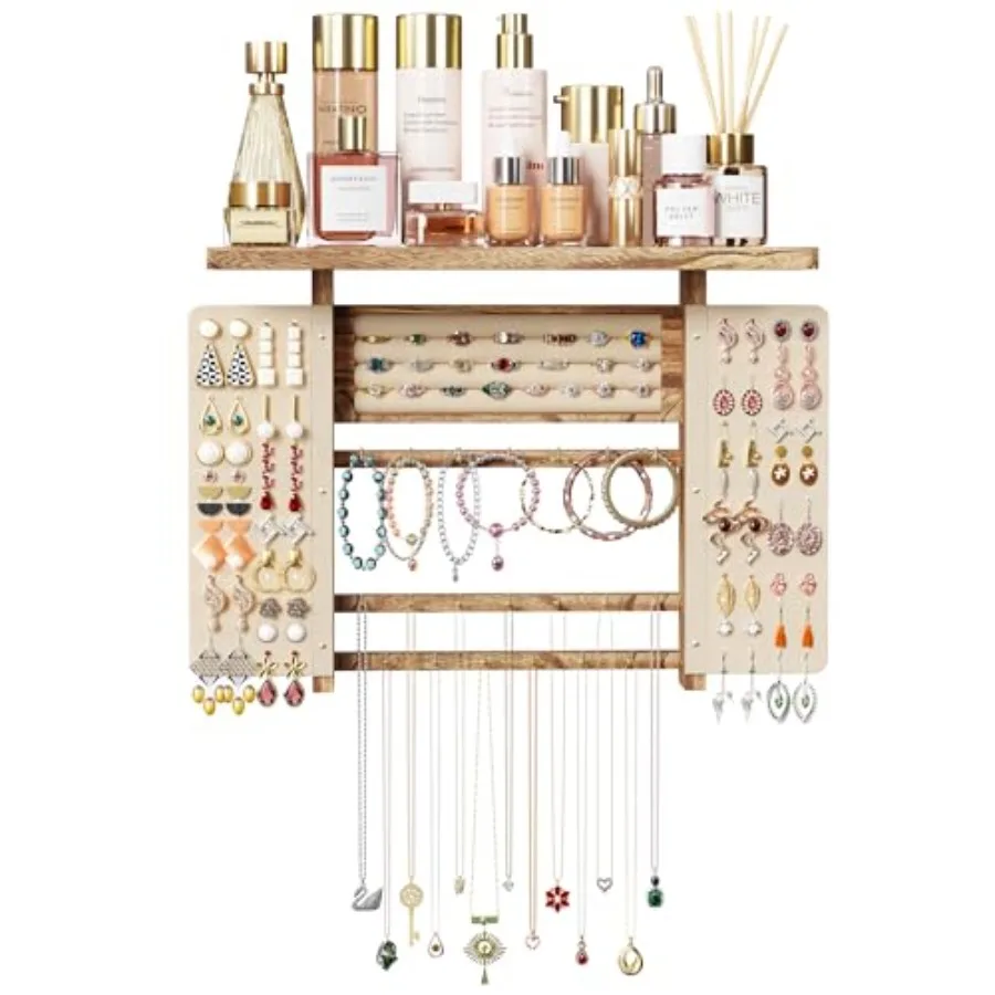 

Jewelry Organizer Hanging Wall Mounted Jewelry Holder 5-in-1 Large Capacity Necklace Organizer Display for Ring Necklaces Brace