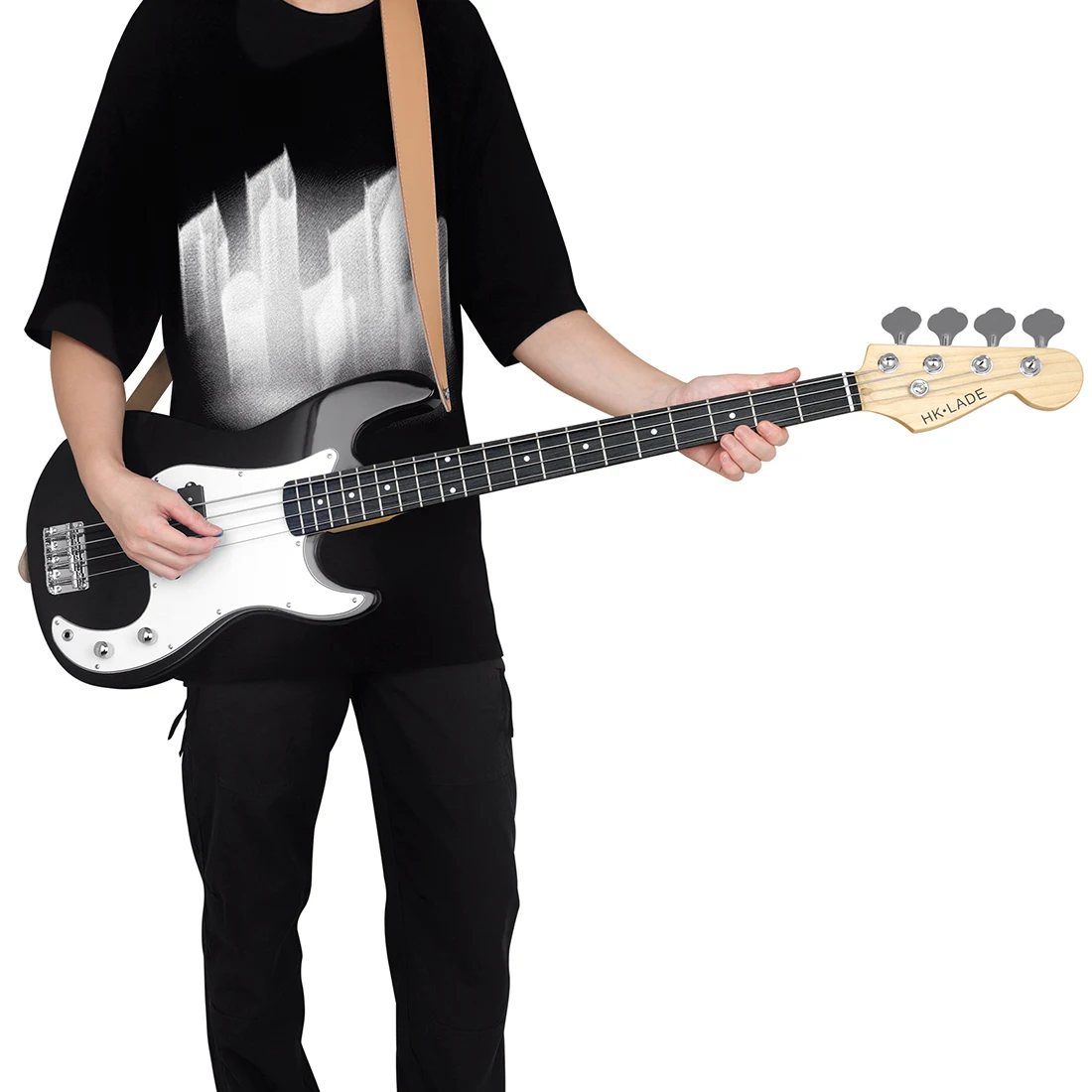 Black Electric Bass Guitar Set 20 Frets Rosewood Fingerboard Guitar with Connection Cable Wrenches Strings Bag Accessory