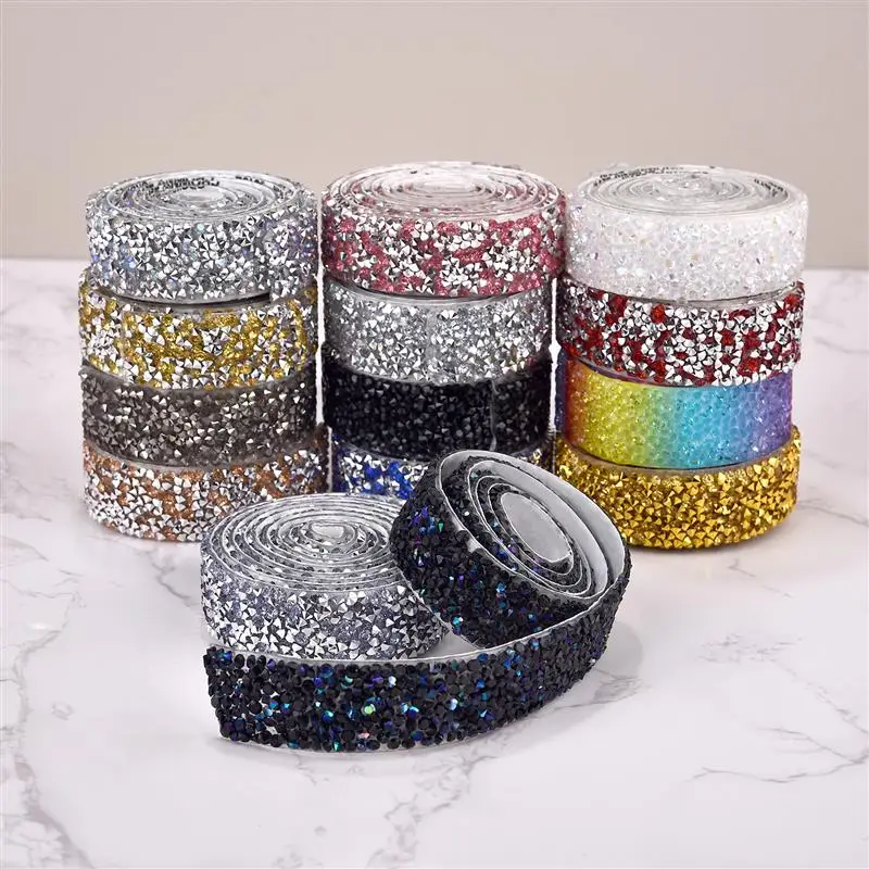 

1Yard 2cmSelf-Adhesive Gold Crystal Rhinestone Tape Trim Applicator Shoes Dresses Decoration Rhinestones Ribbon Roll Crafts ﻿