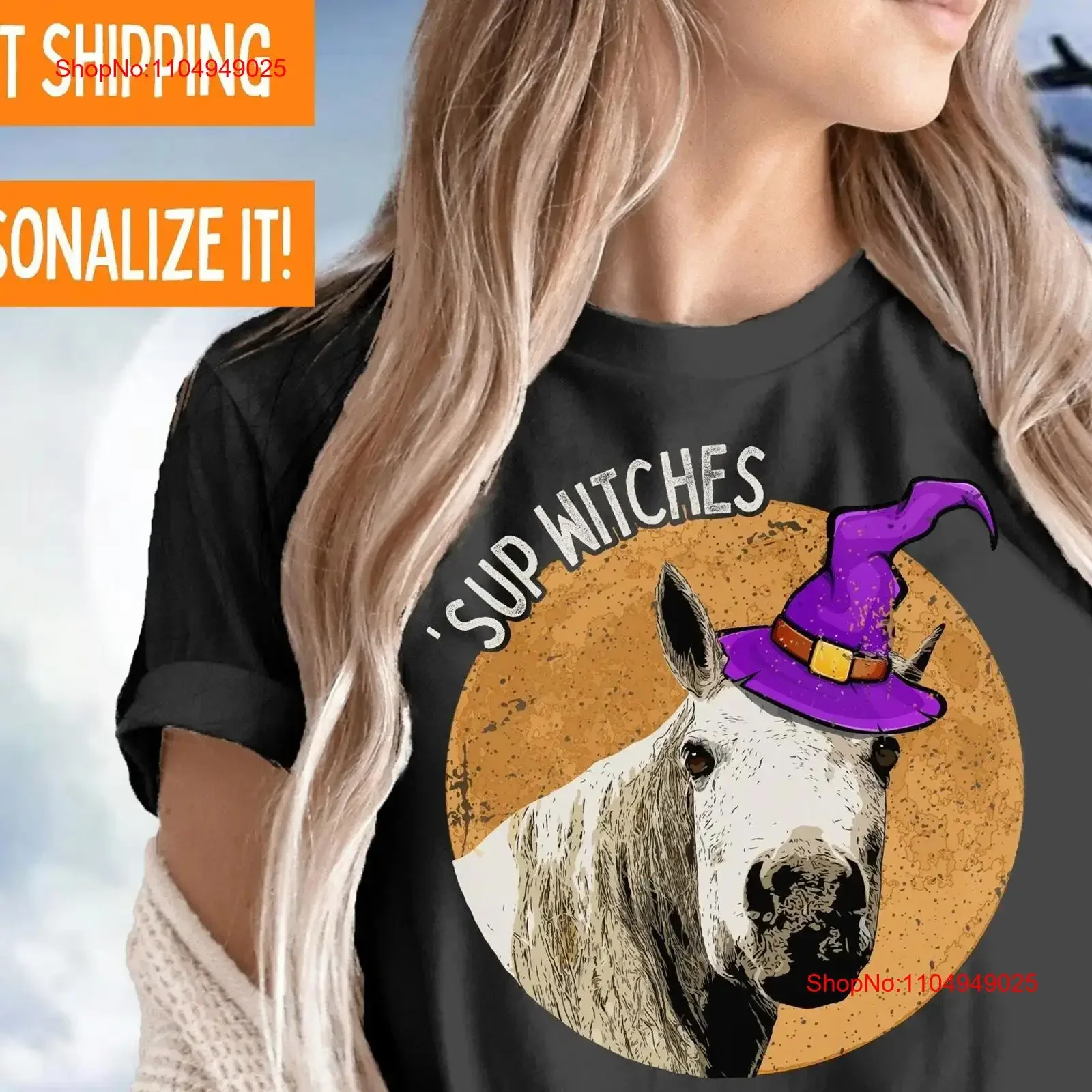 

Horse Witch Halloween Costume Arabian Mare T Shirt Barn Party for Trainer Horseback Riding vintage Washed Stretched Slightly