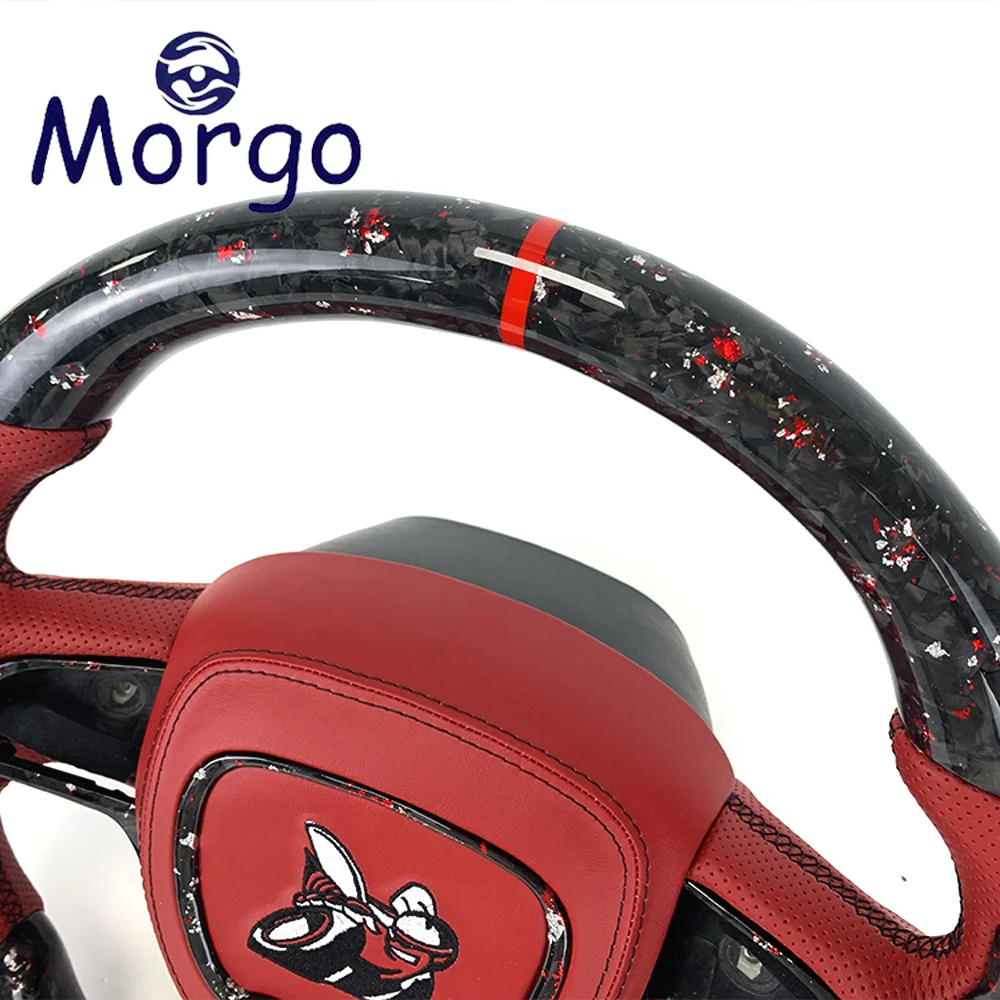 For Dodge Custom Embroidery Forged Carbon Fiber Steering Wheel for Dodge Charger Challenger Hellcat SRT RT Racing Style Design