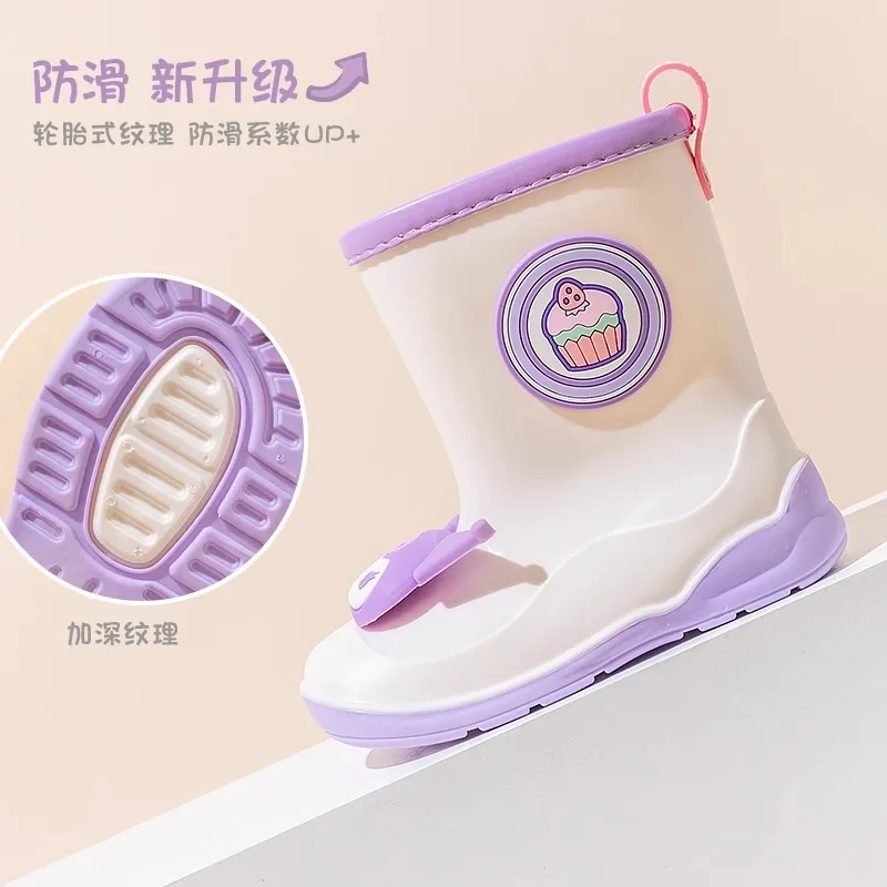 Sanrio Hello Kitty Kawaii Babies Rainshoes Cartoon Kuromi My Melody Children Mid Tube Boots Macaron Color Scheme Non-Slip Shoes