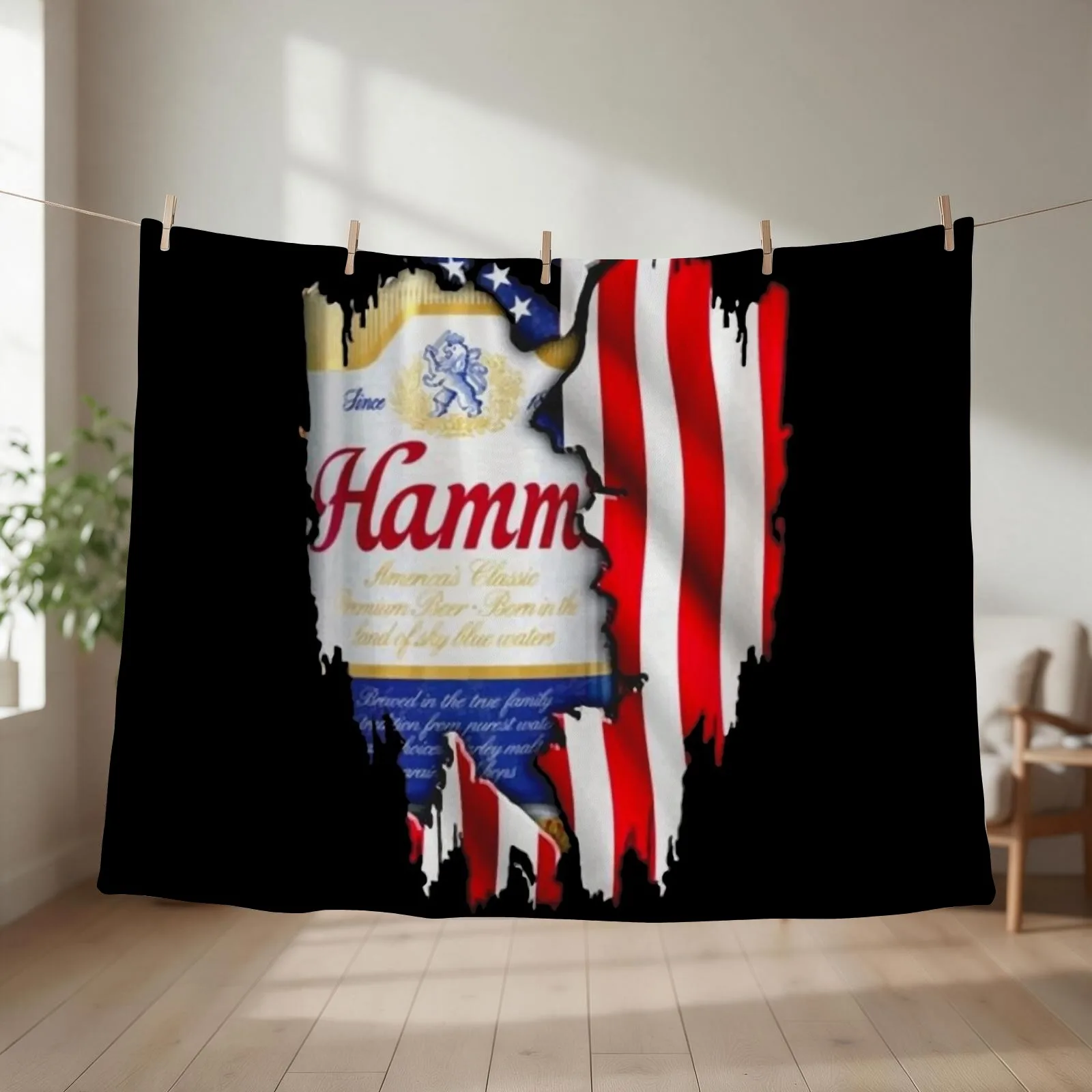 Buy Hamms American Flag Beer 4th of July Throw Blanket couch cozy soft plush fuzzy picnic outdoor blanket