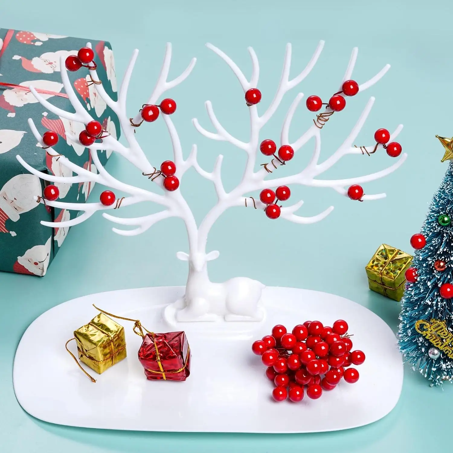 Artificial Holly Berries Mini 10 mm Fake Berries Decor on Wire for Christmas Tree Decorations Flower Wreath DIY Craft Us - view 3