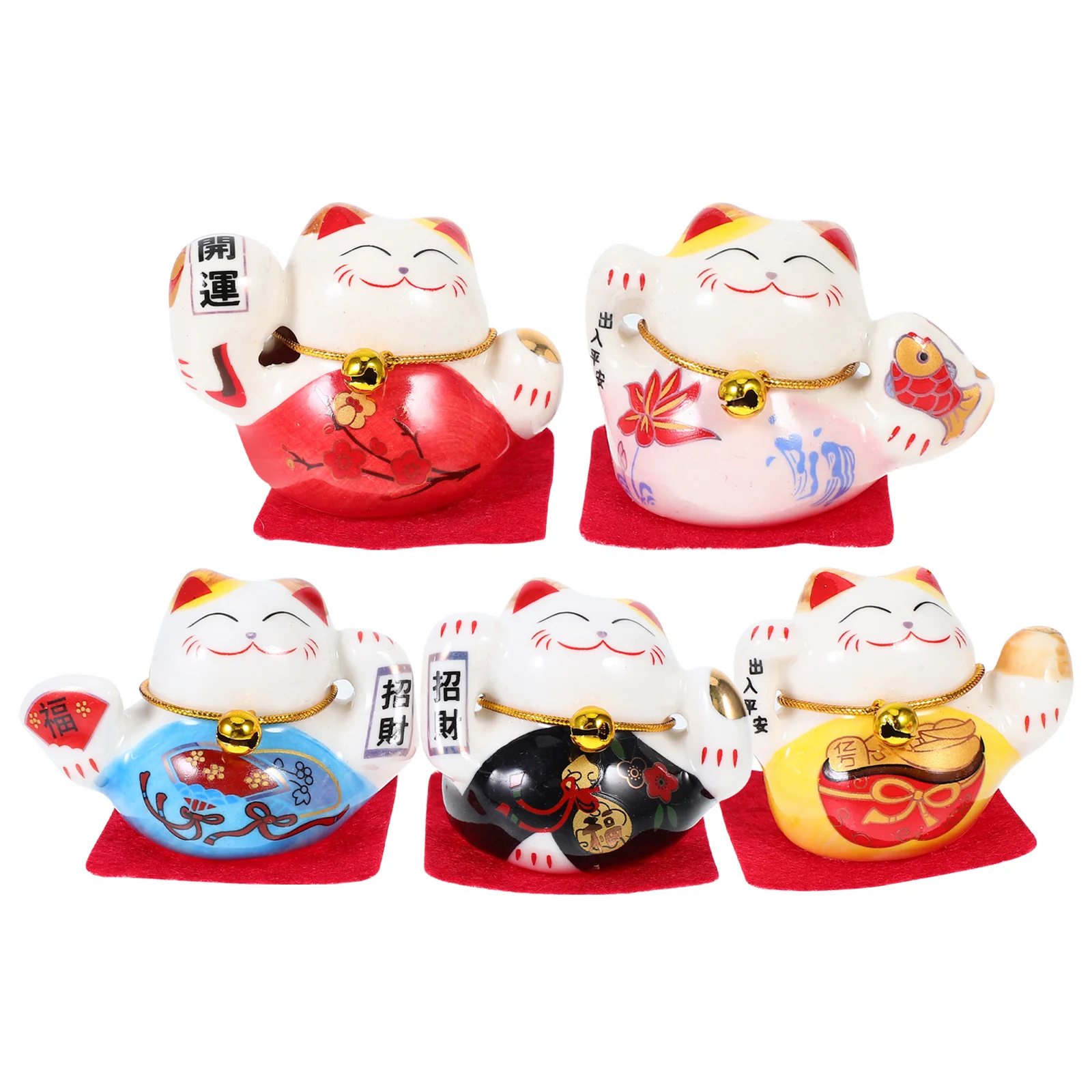 

5Pcs Lucky Cat Mini Ceramic Figurines Hand Carved Japanese Cat Statues for Home Office Desk Decor Feng Shui Wealth Charm