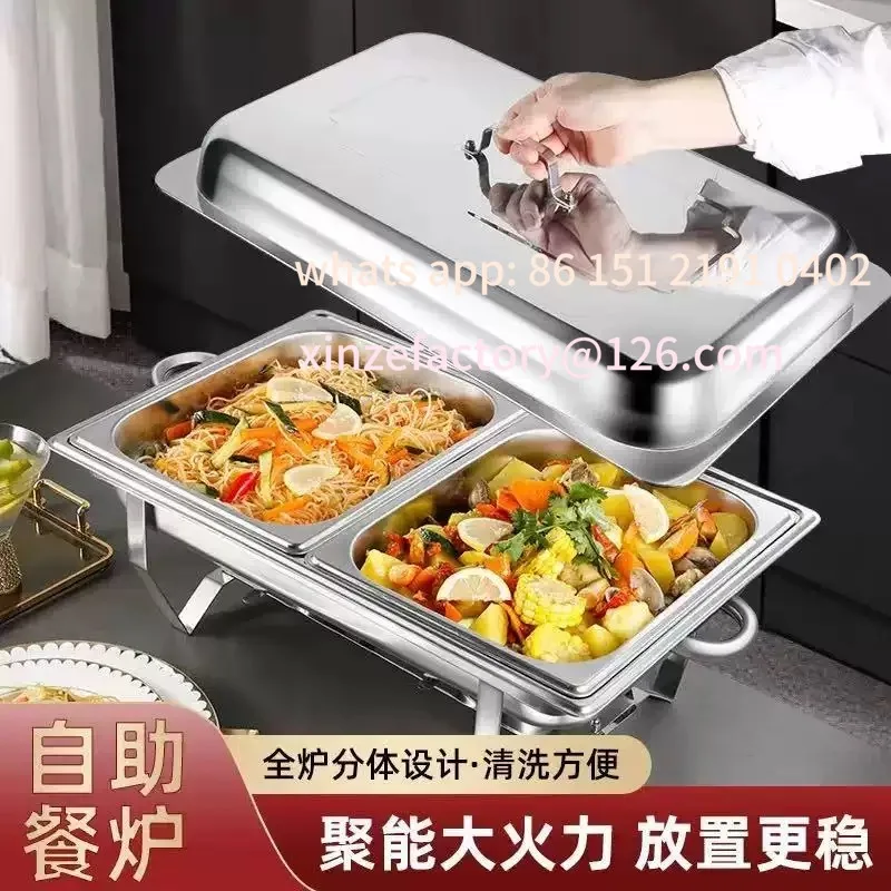 Stainless steel dining stove with foldable flip cover, rectangular shape, suitable for hotel buffets, used for heating and keepi