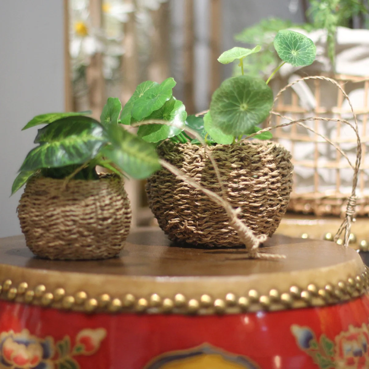 

Mini Hemp Basket Handwoven Storage Organizer For Plants Clothes Socks Home Hotel Restaurant Decor Premium Cord Storage Basket