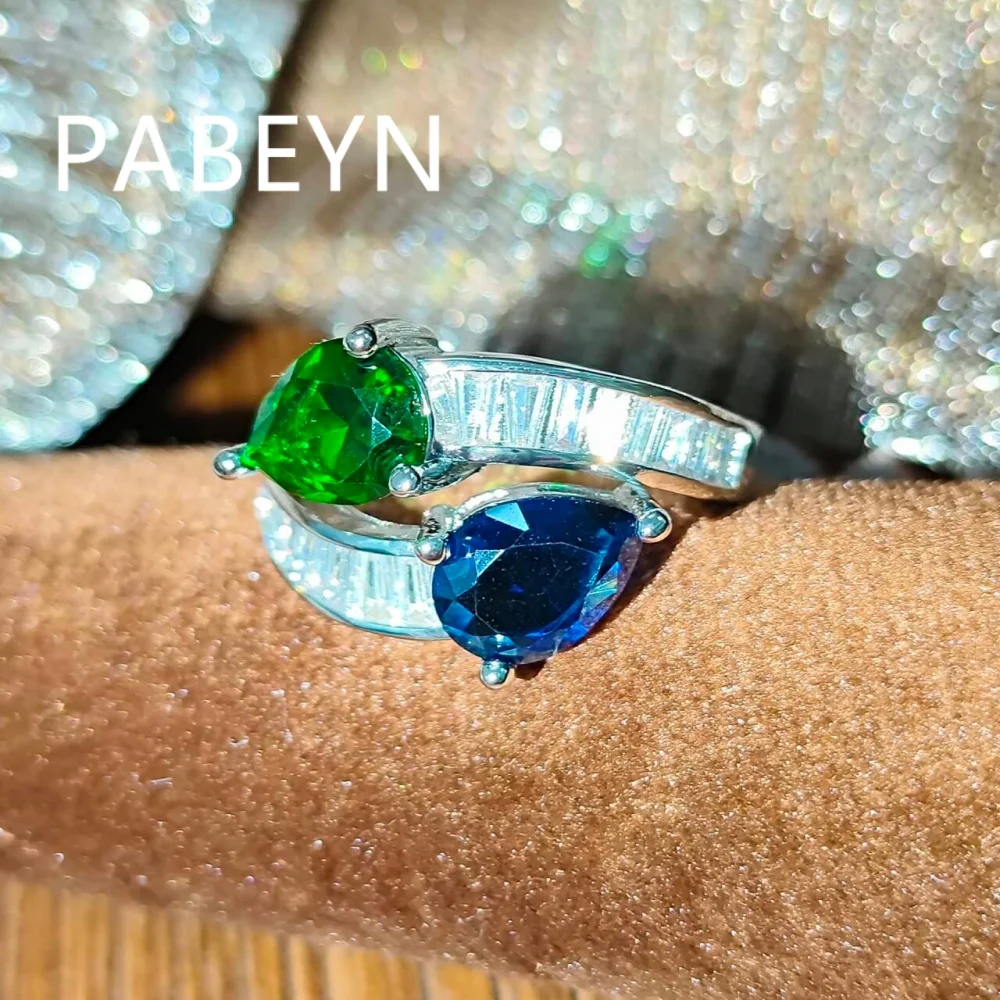925 Sterling Silver Fashion Light Luxury Blue-green Water Drop Zircon Ring Birthday Party Anniversary Gift