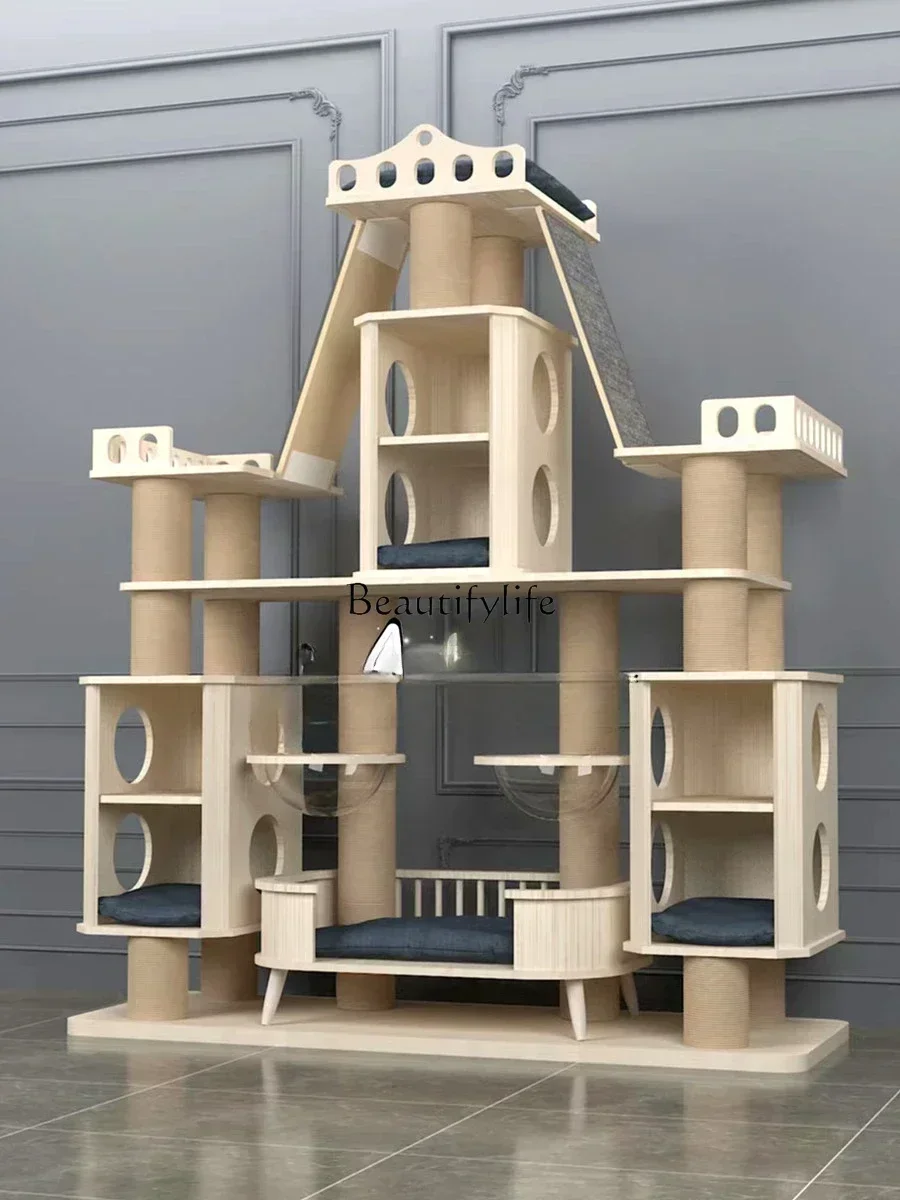 

ls 35L*Wooden cat castle climbing frame scratching board nest large luxury toy cat furniture