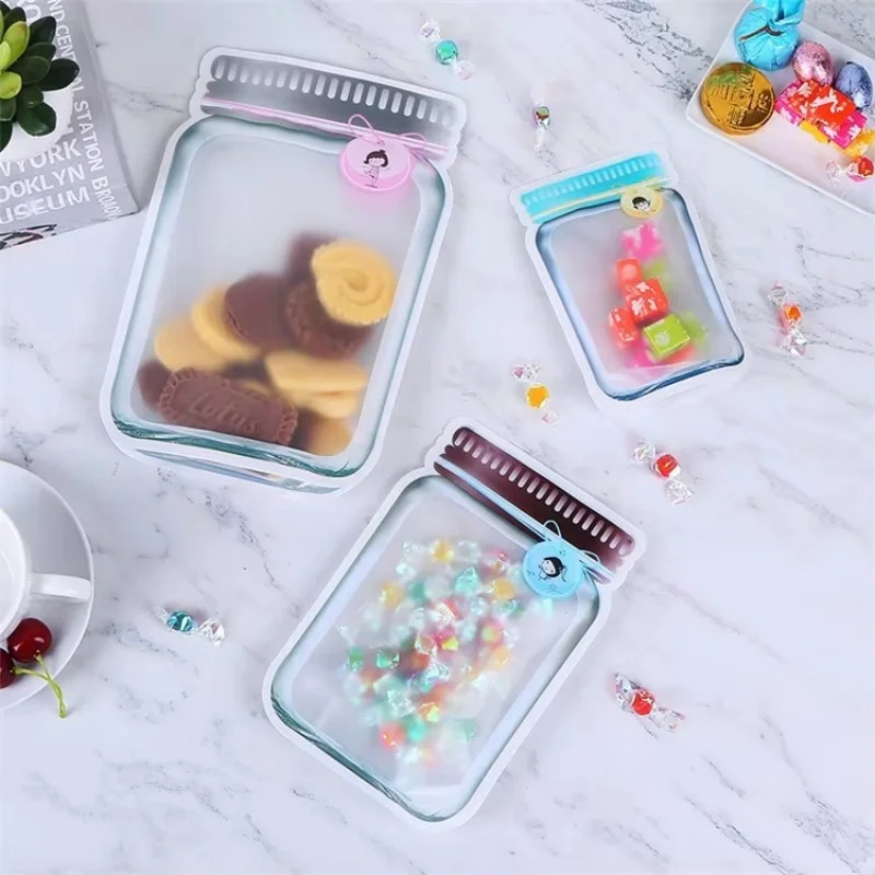 

10/100PCS Cute Lid Mason Jar Bottle Packaging Bags DIY Beaf Candy Snack Spice Coffee Sugar Dates Tea Fridge Food Storage Pouches