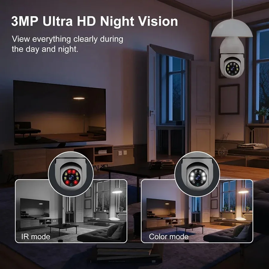 Bulb E27 Surveillance Camera Full Color Night Vision Automatic Human Tracking Zoom Indoor Security Monitor Wifi Miini IP Camera