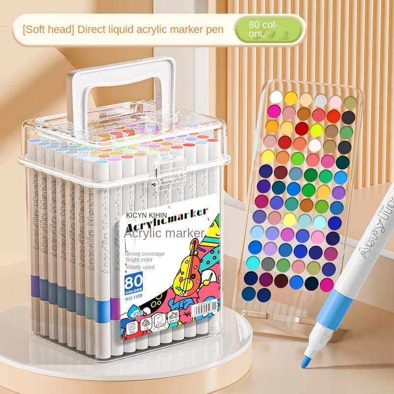 24/48/80 لون علامات أكريليك ذات سن مزدوج ، أقلام طلاء ، قلم فرشاة علامات فنية مزدوجة الألوان للحرف اليدوية ، الكتابة على الجدران ، القماش #6