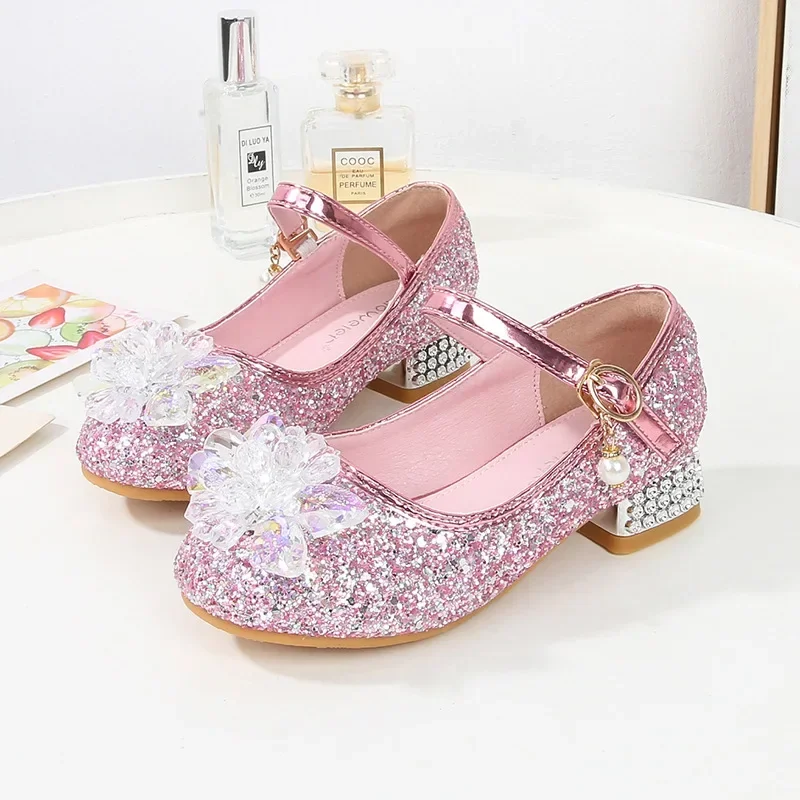 

Children High Heels Glitter Rhinestone Girls Performance Leather Shoes Fashion Kids Single Shoes Princess Party Crystal Shoes