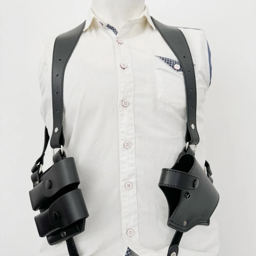 Étui tactique 1911 en cuir véritable pour l'extérieur, avec pochette pour magazines, double épaule, sous les bras, étui pour pistolet en cuir de vache