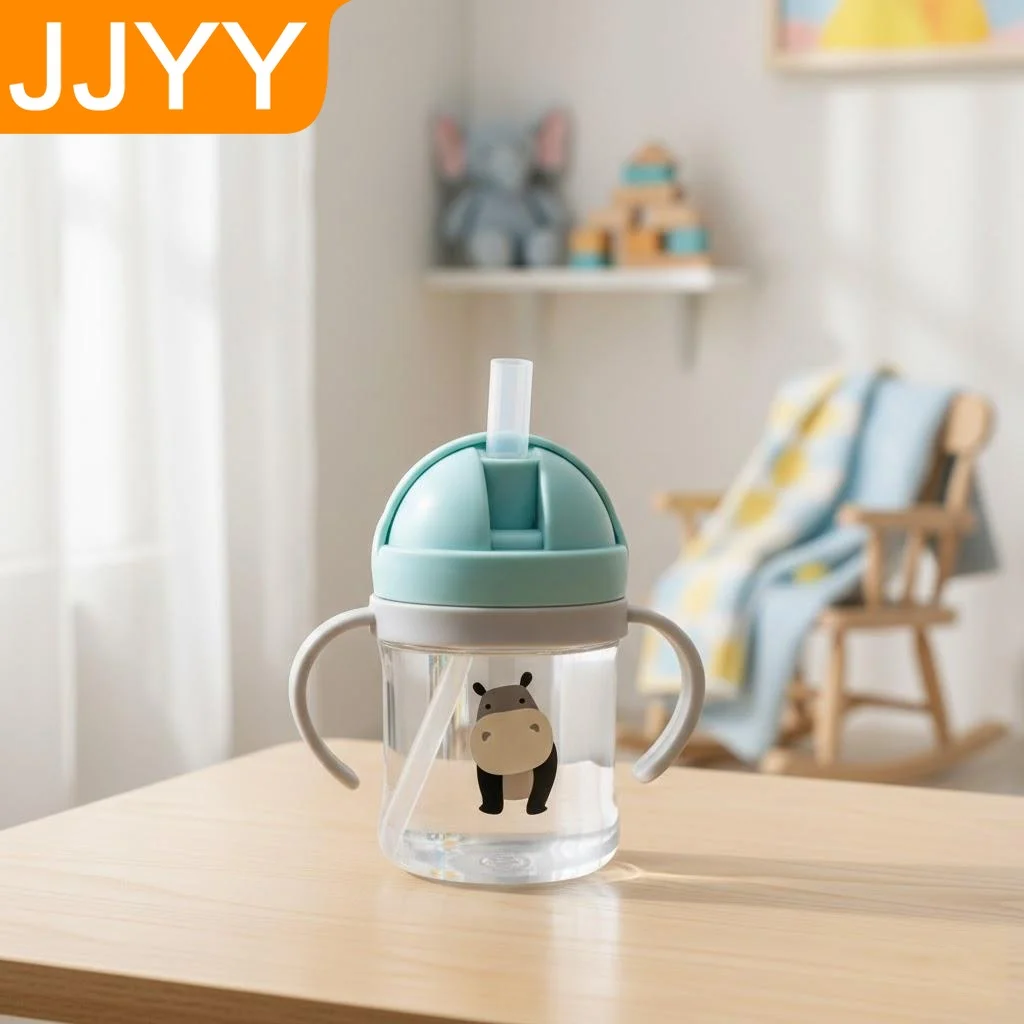 Cartoon Animal Leakproof Sippy Cup Water Bottle 300ml with Straw and Handles for Kids Travel Outdoor Sports School Use