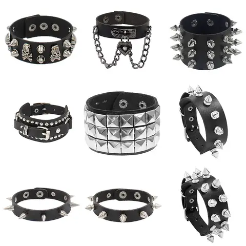新しいレザースパイクスタッズパンクブレスレット男性女性ラップバングルゴシックスタッズ腕章ジュエリーブレスレット