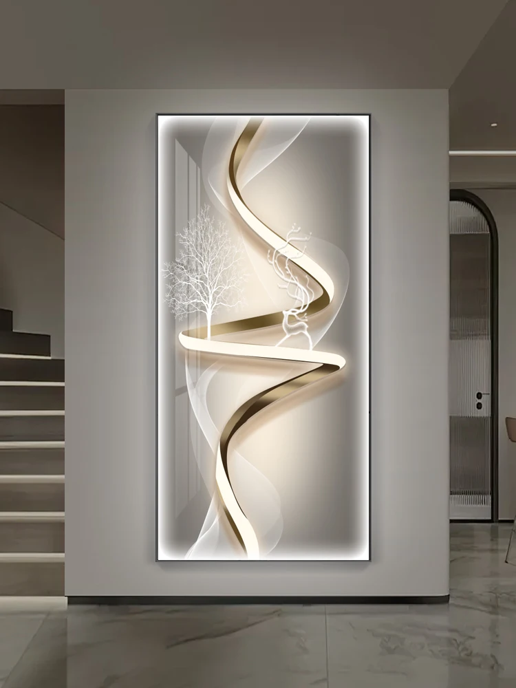 Entrance Foyer Fecoration Painting Modern Llight Luxury High-end Feeling Vertical Hanging Painting Abstract LED Wall Light