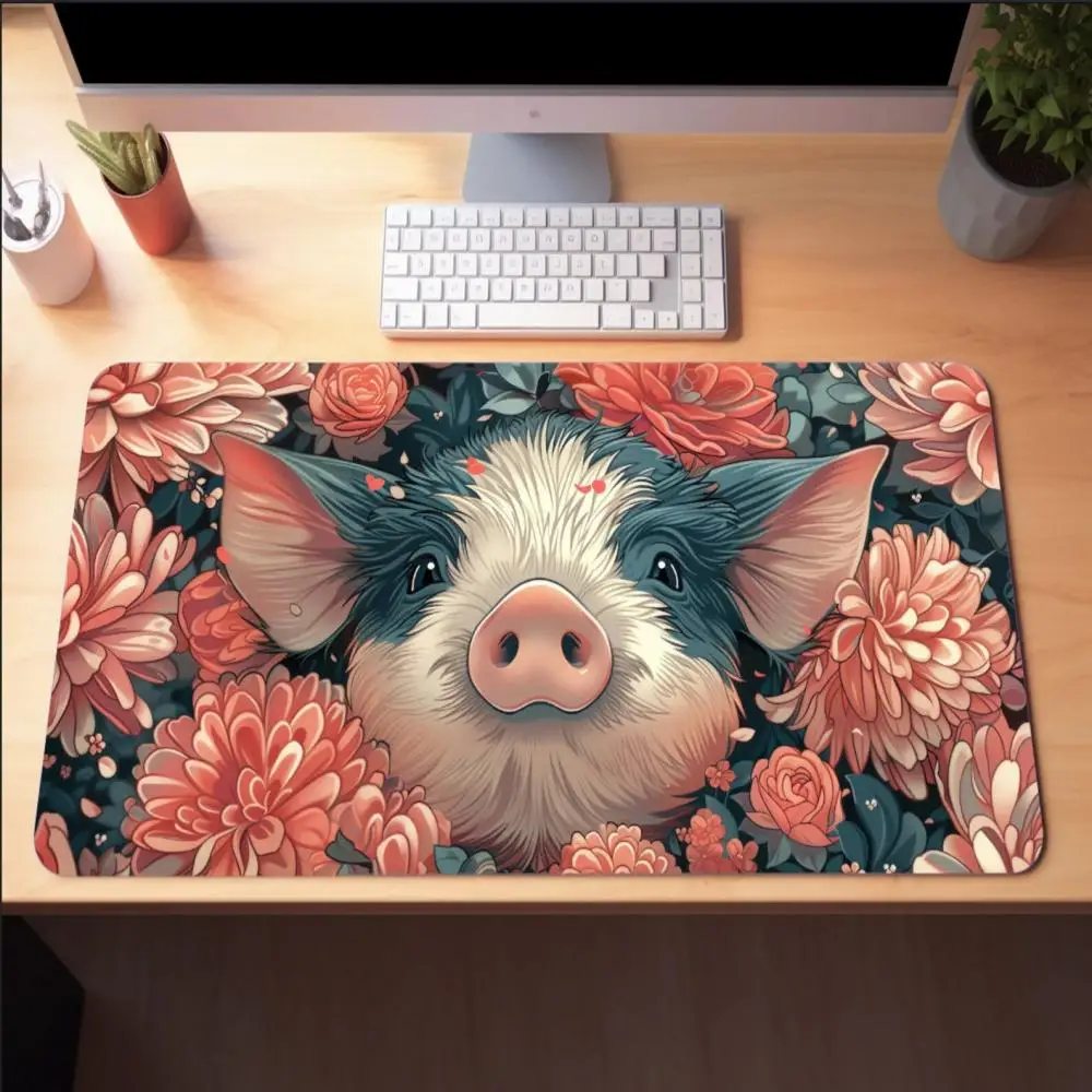 

Animal Mousepad, Cute Desk Mat, Pig Lover Gift, Flower Desk Mat, Floral Mousepad, Nature Mousepad, Large Desk Mat,