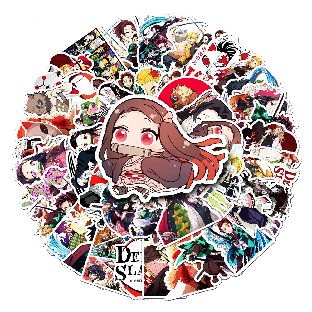 50pcs Anime Demon Slayer Stickers Cool Kamado Tanjirou Stickers Laptop Guitar Suitcase Cartoon Classic Manga Sticker for Kid Toy