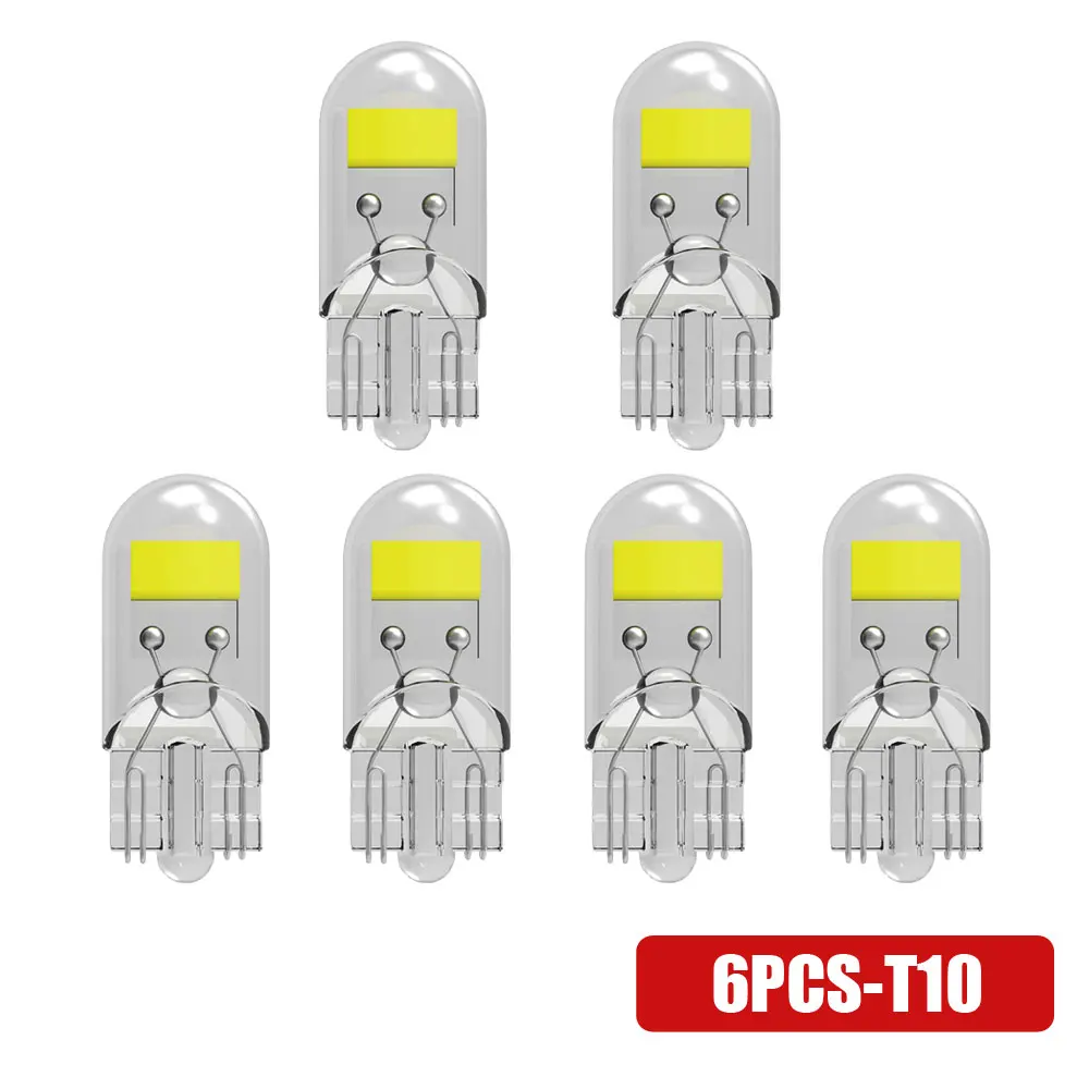 6pcs T10 Led Bulbs Canbus W5W Sapphire COB Drive Free Led Wedge Bulb 6000K 168 194 Led 5w5 Car Interior Dome Reading Bulb