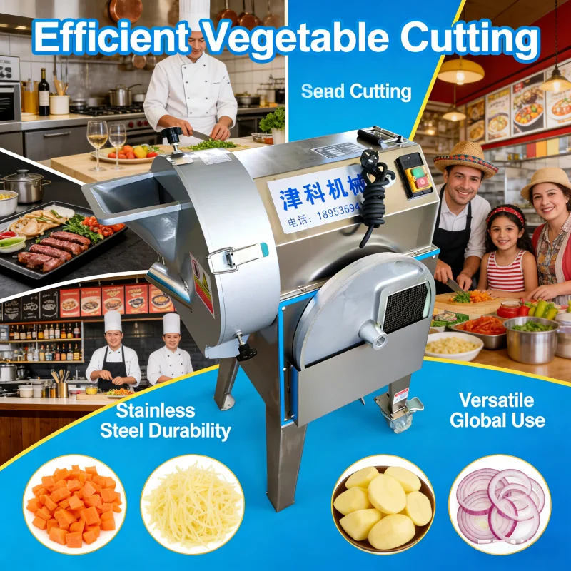 

Commercial Stainless Steel Vegetable Cutting Machine Single Head Multi Function Slicer for Catering Kitchen Processing Line