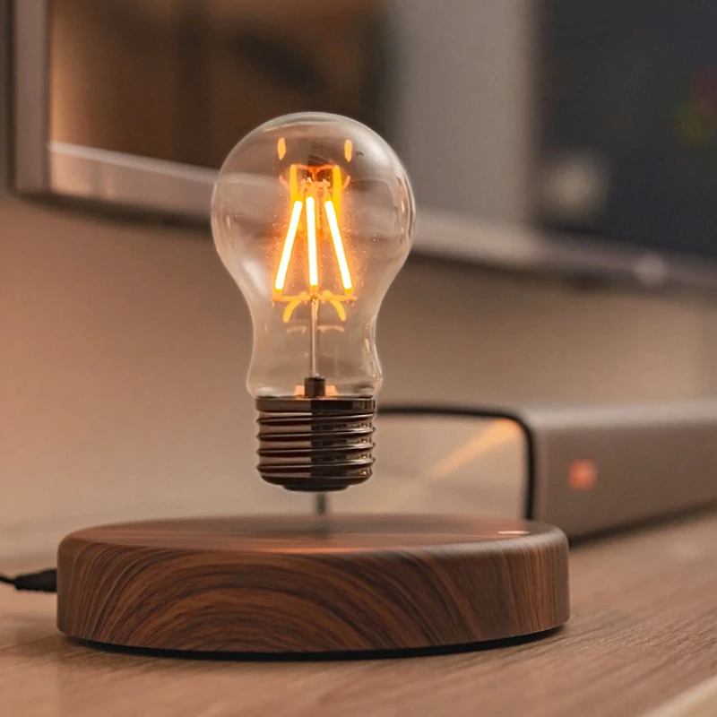 Explosive Atmosphere Magnetic Levitation Light Bulb Creative Retro Home Decoration Small Night Light Wooden Base