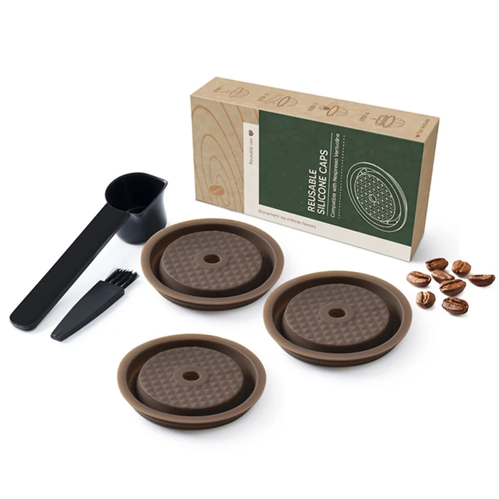 3pcs Reusable Silicone Cap Lids for VertuoLine Refillable Capsules Designed to Protect Coffee Capsules During Use