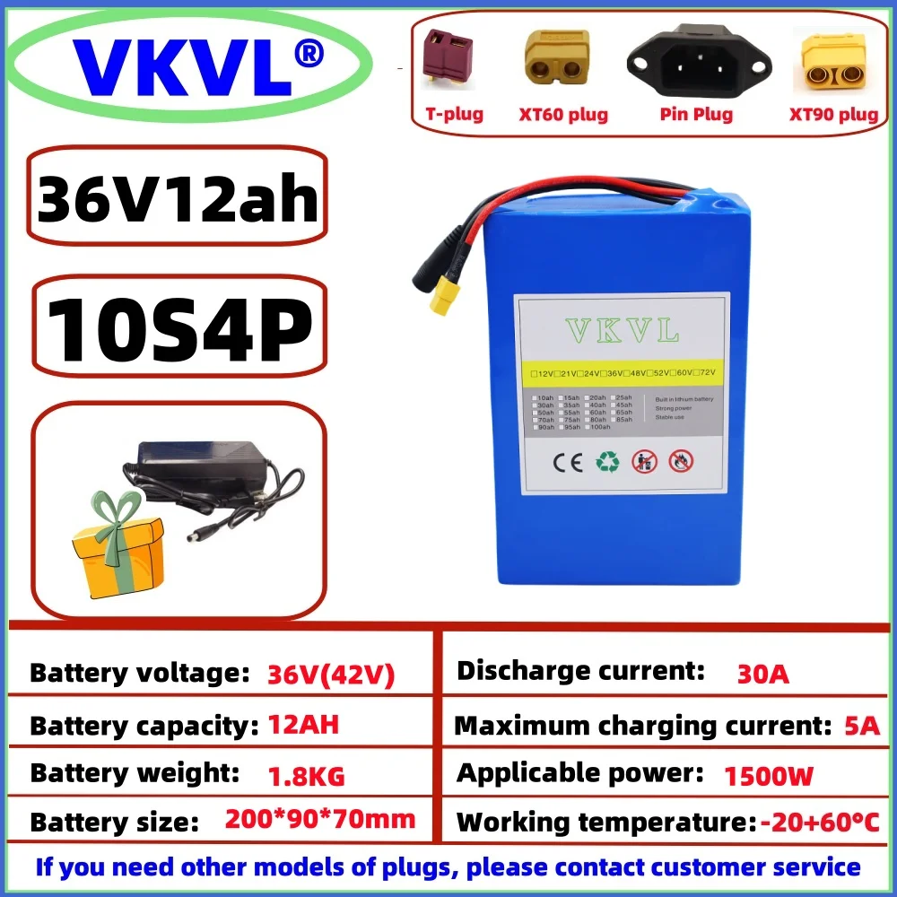 36 v12000mah 10 s4p batteria al litio 18650 pacco batteria 36 v12ah caricabatterie ad alta potenza, potente e gratuito