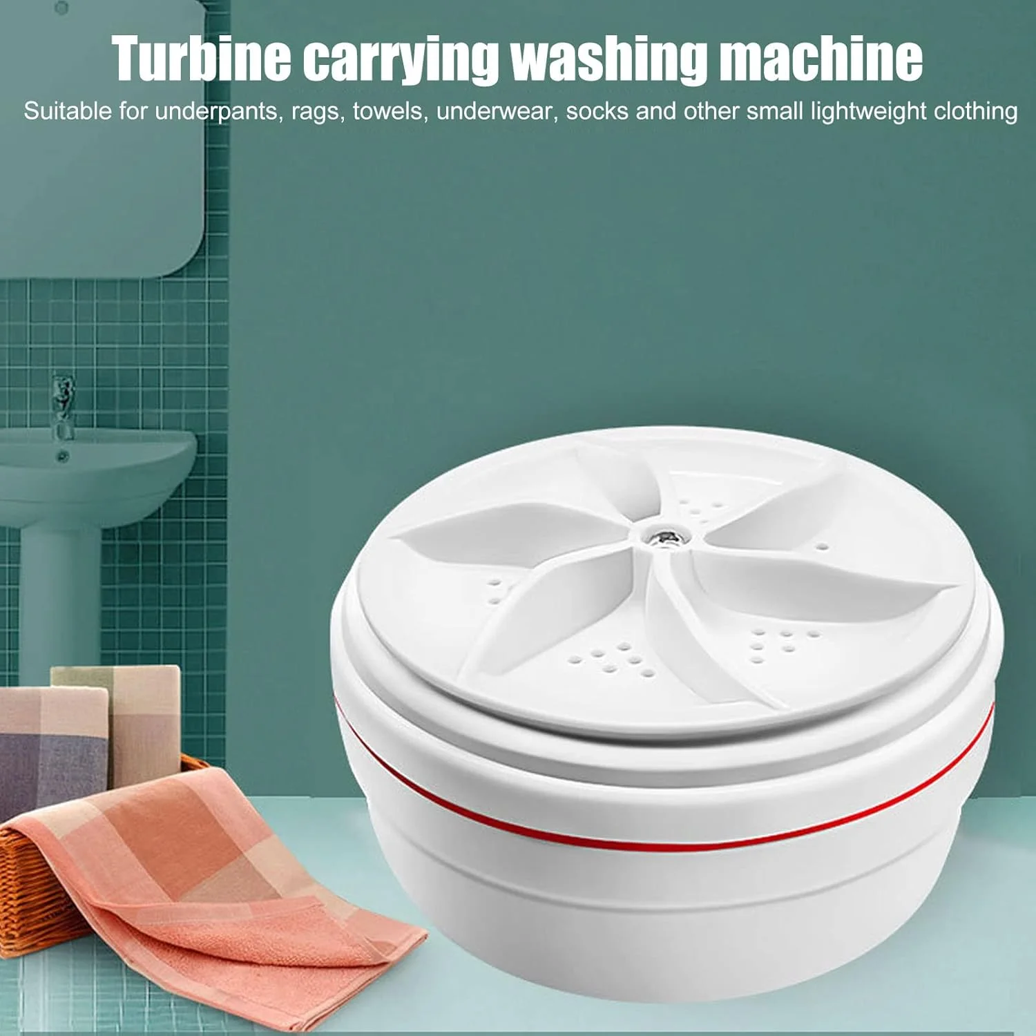 Travell Washer, Mini Washing Machine USB Portable Turbine 60W Laundry Tub Travel Washer  Plug 100\u2011240V for Socks Underwear
