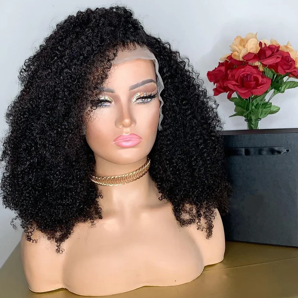 

Long 24Inch 180Density Soft Natural Black Kinky Curly Lace Front Wig For Women BabyHair Heat Resistant Preplucked Daily Glueless