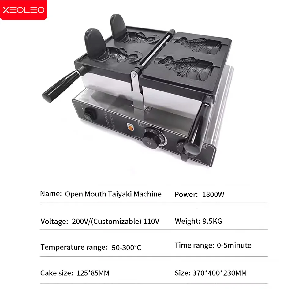 XEOLEO-máquina Taiyaki eléctrica/GAS, 2 uds., boca abierta, forma de pez, helado Taiyaki, máquina para hacer gofres, 1800W, máquina para hacer