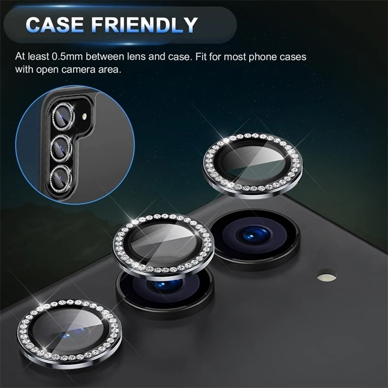 Diamond For Samsung A55 A35 5G A25 A15 4G 9H Tempered Glass Camera Lens Protector Alloy Ring Cover For Galaxy A 55 35 25 15 2024