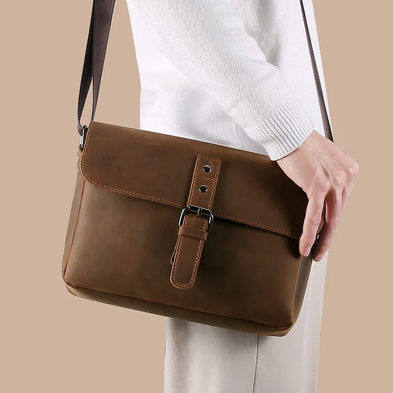 Кожаная мужская повседневная сумка Douyin в стиле ретро Crazy Horse, кожаная косая сумка для путешествий на открытом воздухе, первый слой, мужская сумка из воловьей кожи