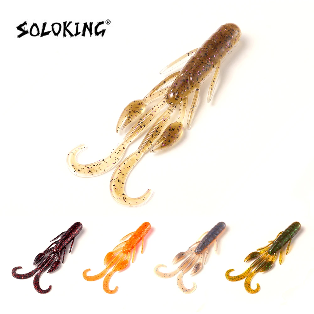 SOLOKING 6pcs/lot Soft Lure Bait Wafting Bug 7.6g 101mm Swimbait Shrimp Lure Crawfish for Bass Fishing Plastic Worm Lure Kit