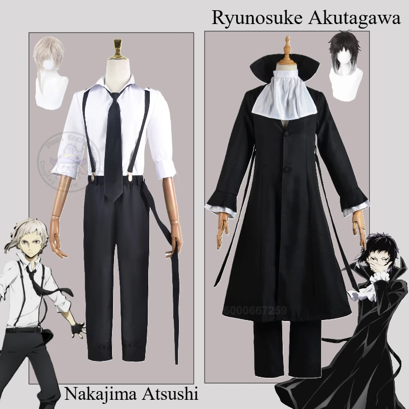 Bungo Stray Dogs Anime Akutagawa Ryunosuk Nakajima Atsushi Cosplay Costume Black Uniform Outfits Halloween Party for Women Men