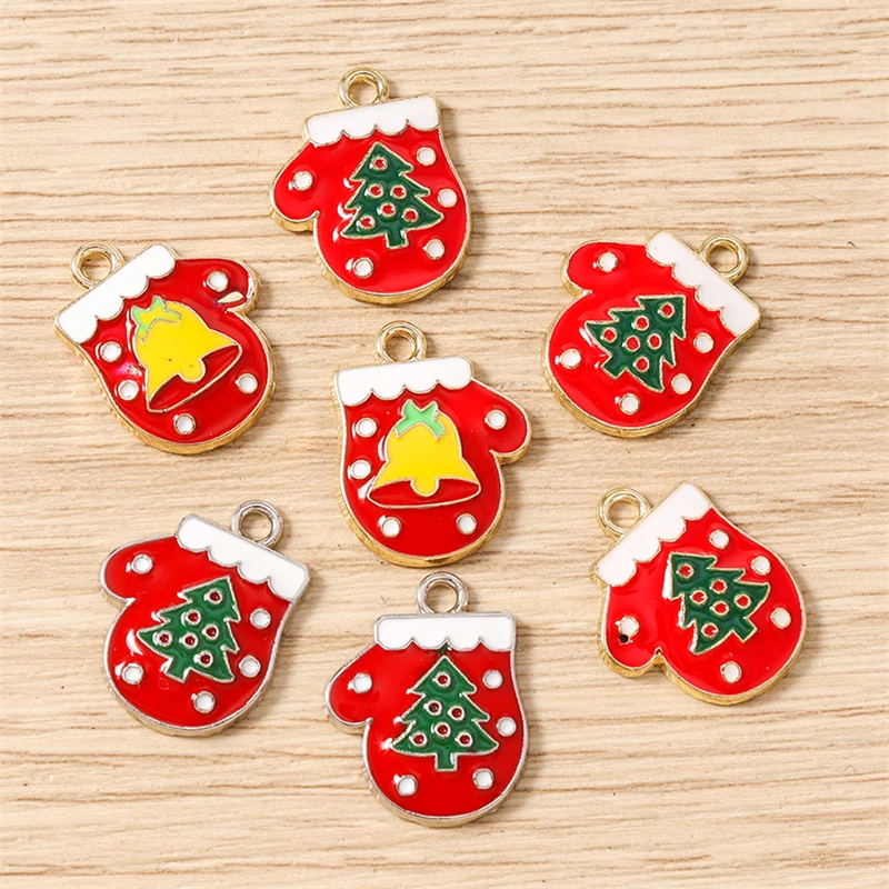 10 Stück 15x19mm Niedliche Emaille-Weihnachts-Handschuh-Anhänger für Schmuckherstellung, Ohrhänger, Halsketten, DIY-Bastelzubehör – Detail 9