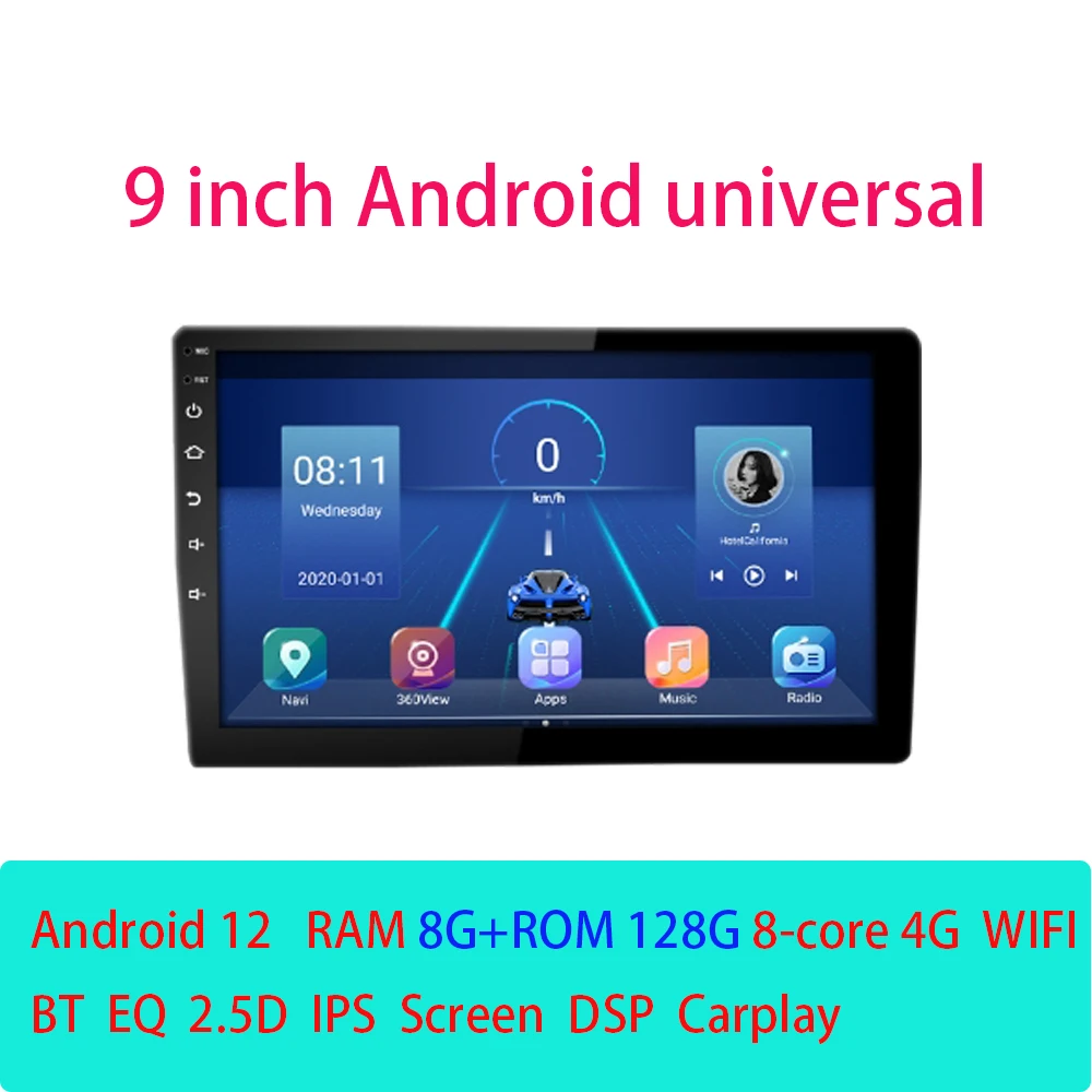 

9“ Wireless Carplay Android 12 Car Radio GPS Navigation BT Universal Multimedia Video Stereo Screen Audio Head Unit