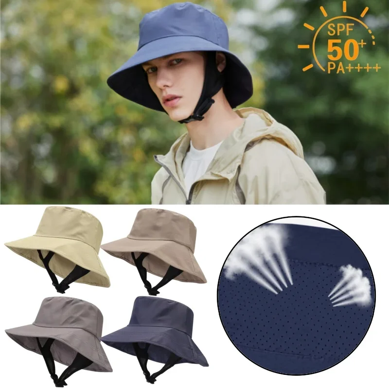 Atmungsaktiver Mesh-Fischerhut für Herren Sommer Surf Angeln Verstellbarer Kinnriemen Sonnenhut UV-Schutz Outdoor-Sportkappe
