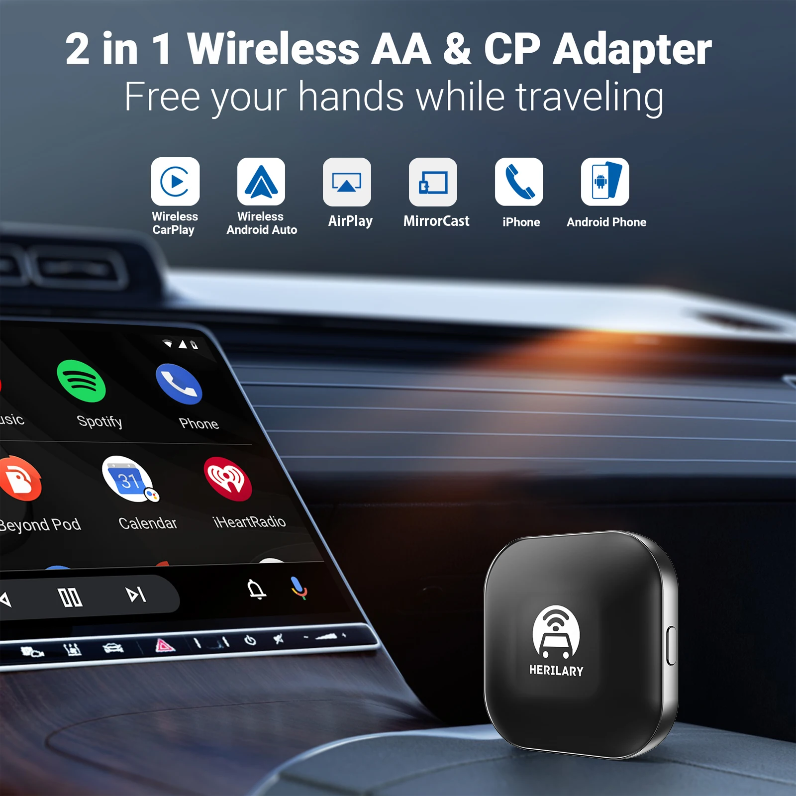 2 In 1 Smart AI Box Mini Wireless Android Auto Adapter CarplayCar OEM cablato a Wireless per Benz Audi Mazda Kia Toyota VW