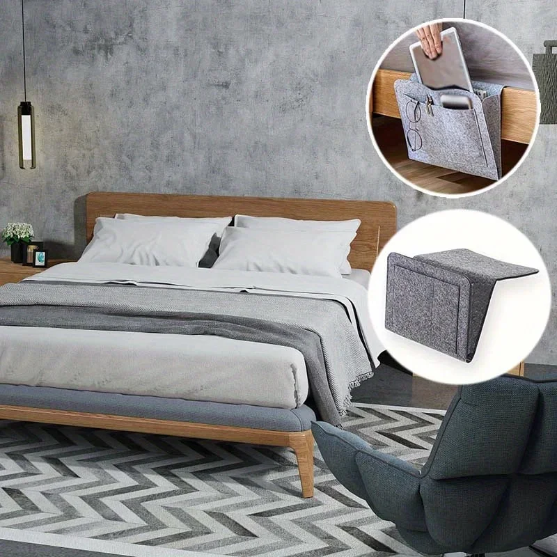 1pc Felt Bedside Hanging Storage Bag, Dormitory Bed Hanging Organizer Bag, Home Sofa Side Phone & Remote Control Holder