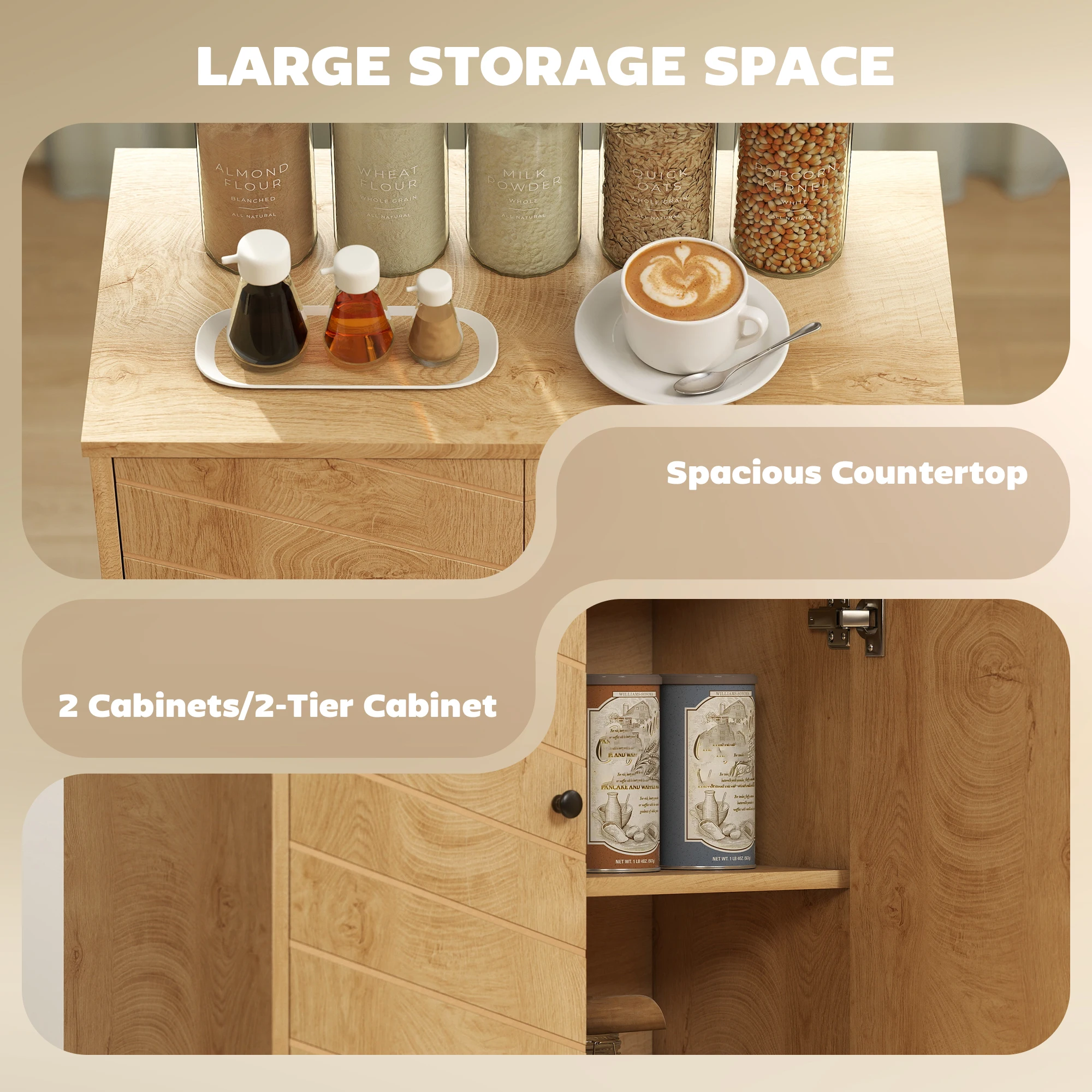 HOMCOM Storage Cabinet for Living Room Sideboard with Chevron Doors Natural