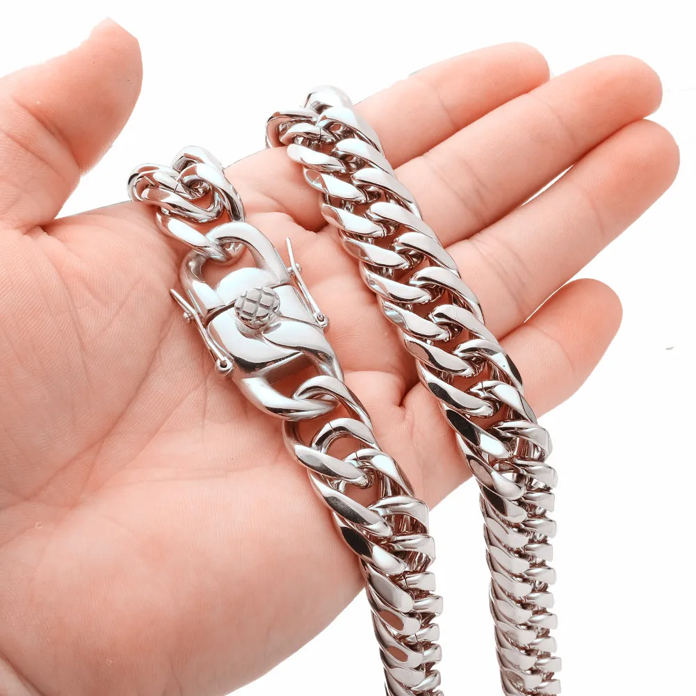 Granny Chic Cuban Link Chain for Men Women,Basic Punk Stainless Steel Curb Link Chain Chokers, Steel Color Strong Metal Jewelry