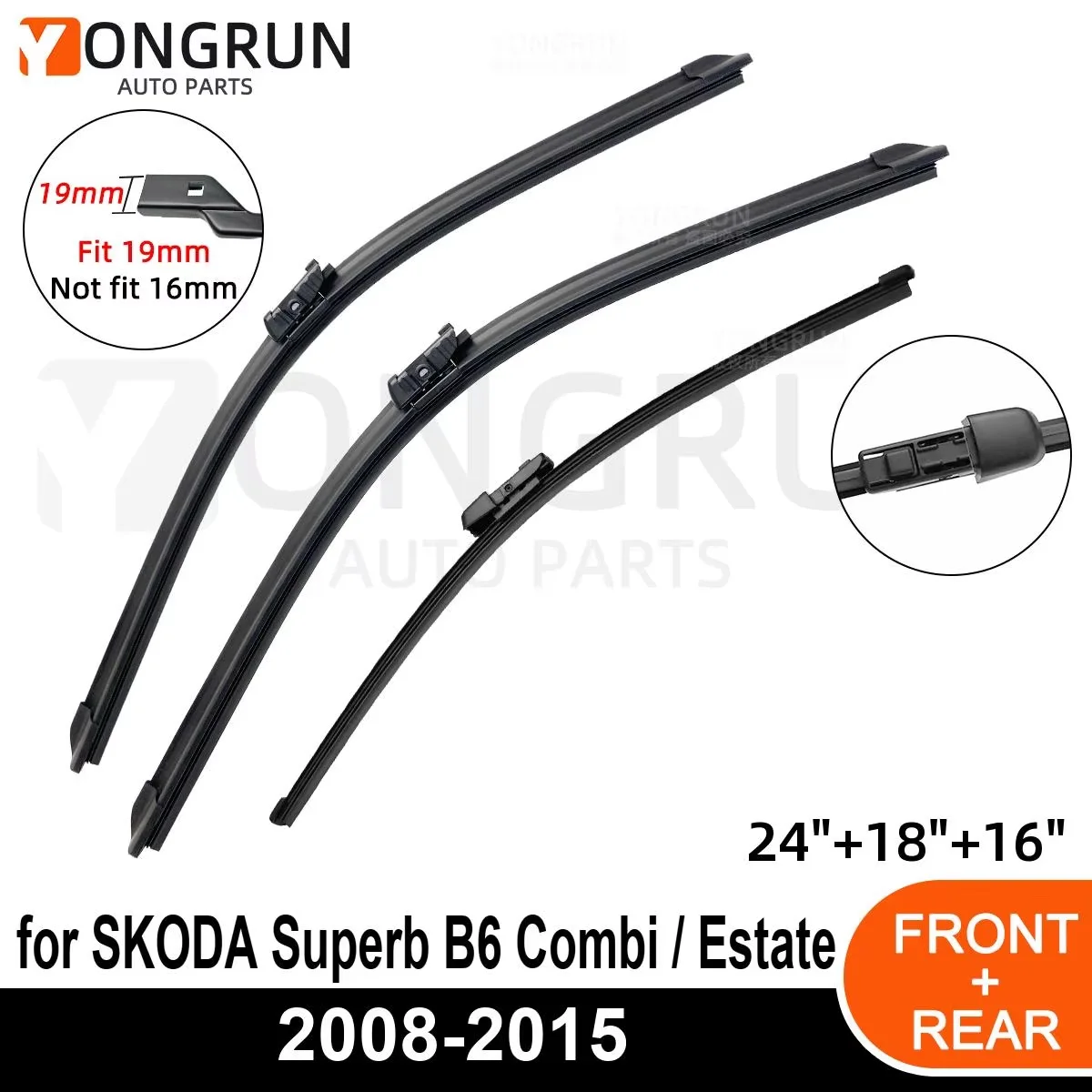 

YONGRUN Car Wiper for SKODA Superb B6 Combi/Estate 2008-2015 Front Rear Windshield Four Seasons durable Accessories 2008 2015