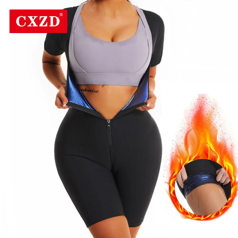 CXZD Women Sauna Sweat Body Shaper Slimming Waist Trainer Shapewear Leggings Thign Trimmer Bodysuit Workout Fat Burning Suits