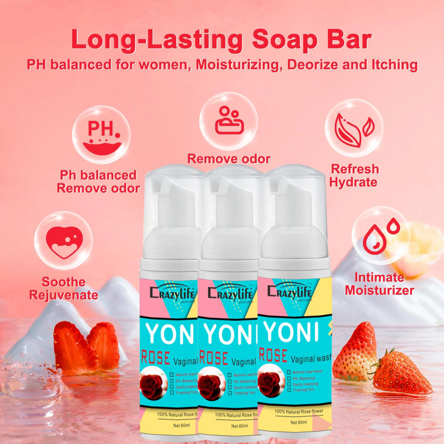 Feminine Intimate Yoni Wash Natural Washing Foam Vaginal Herbs Washer Hygiene Vagina Detox Cleaning Care for Woman Health 60ml