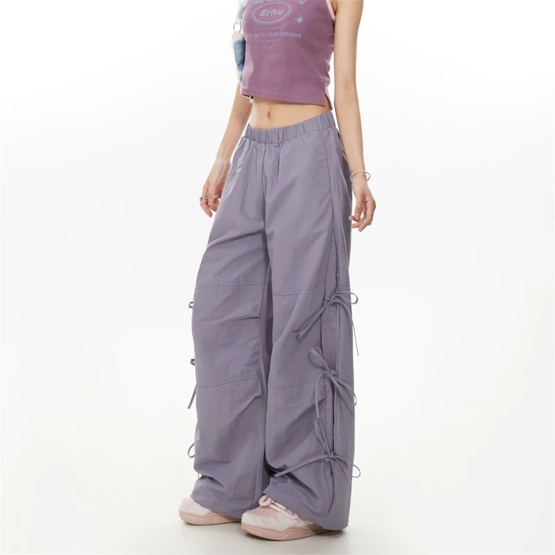 Women Purple Cargo Pants Y2k 90s Streetwear Aesthetic Wide Leg Parachute Pants Vintage Harajuku High Waist Trousers Clothes 2024