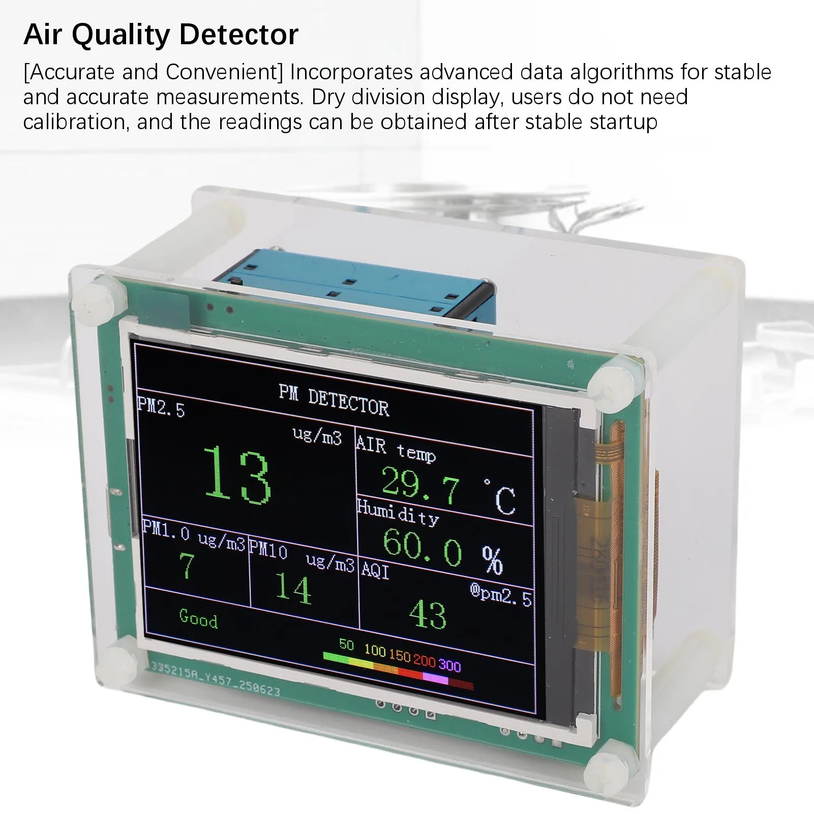 Air Quality Sensor PM1.0 PM10.0 PM2.5 Temperature Humidity Detection Indoor Environment Tester USB Powered 2.8 Inch TFT Display
